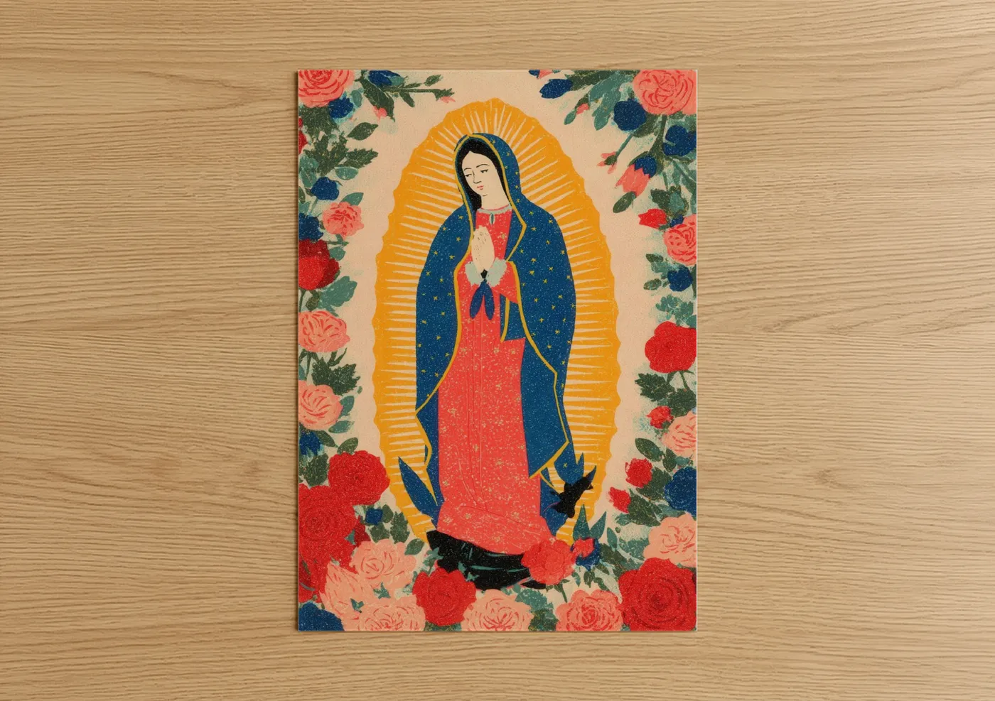 Virgin Mary Religious Art Floral Wall Art