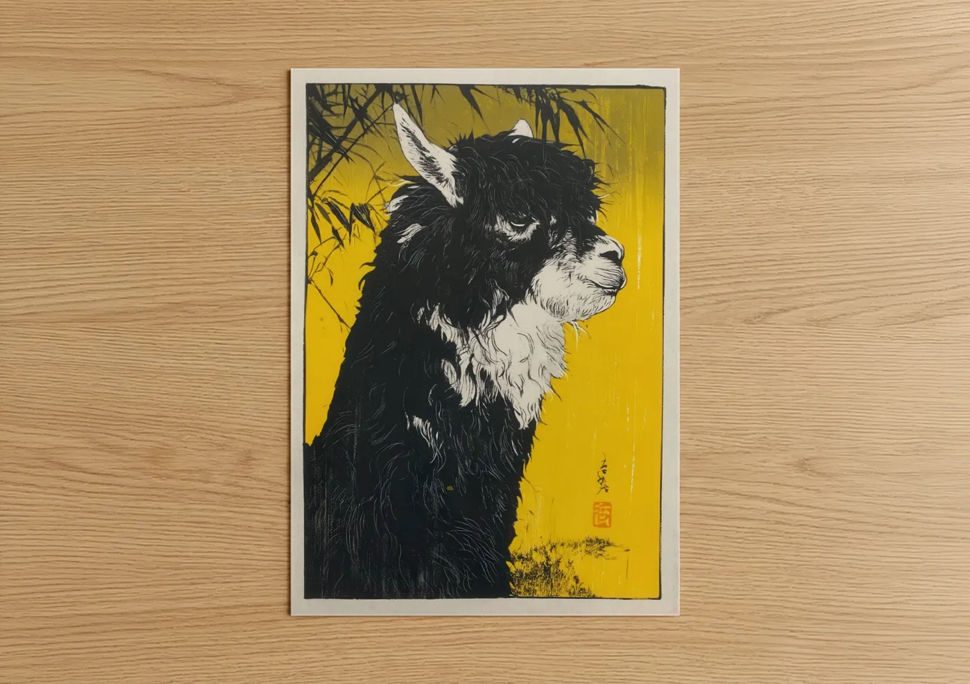 Black Alpaca Golden Background Wall Art