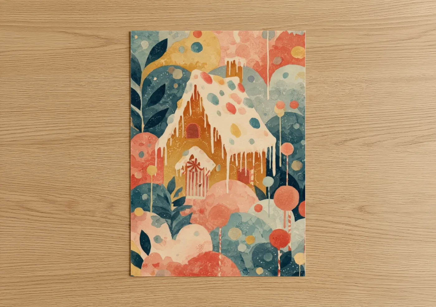 Whimsical Gingerbread House Illustration Wall Art