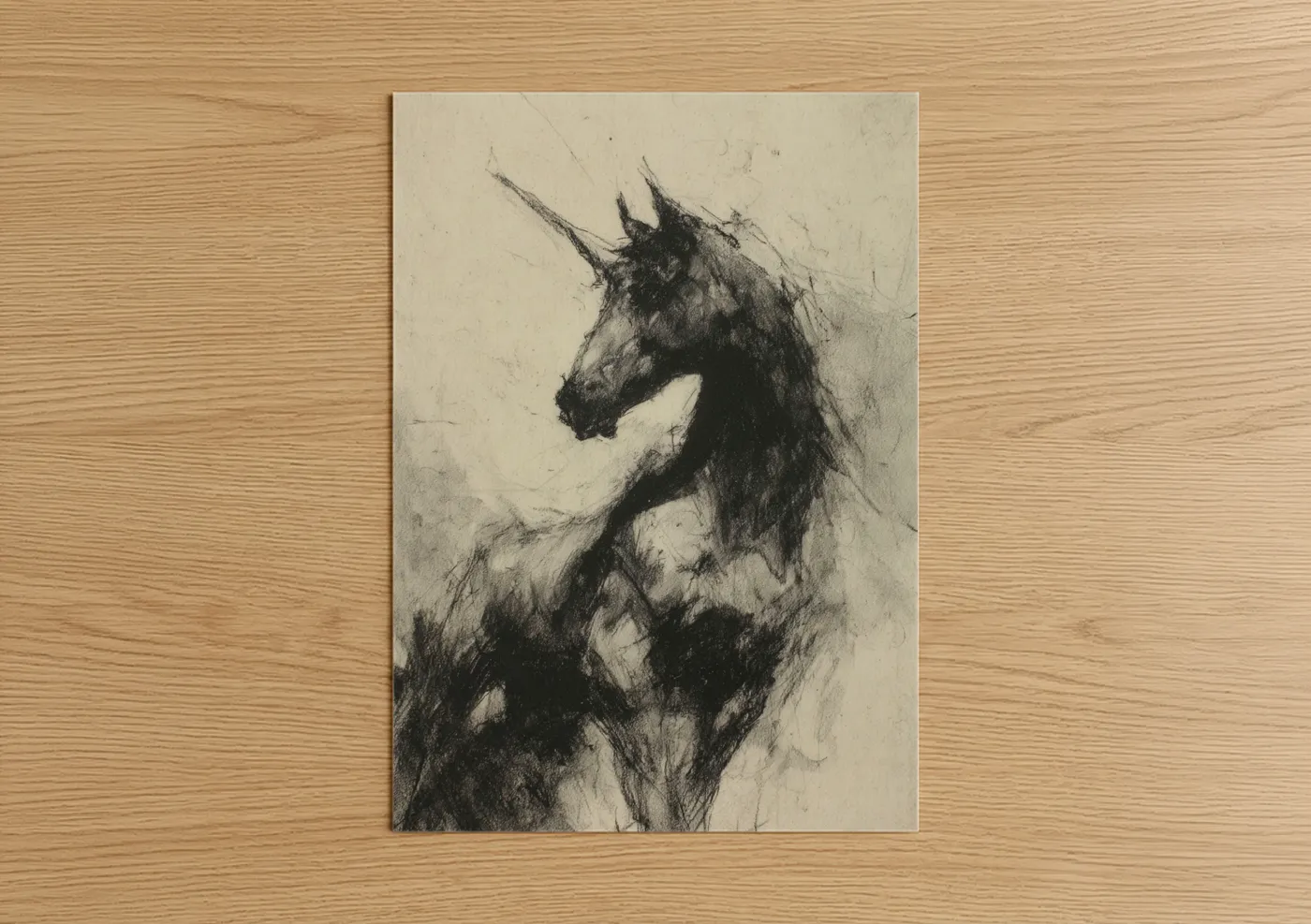 Majestic Unicorn Charcoal Sketch Wall Art
