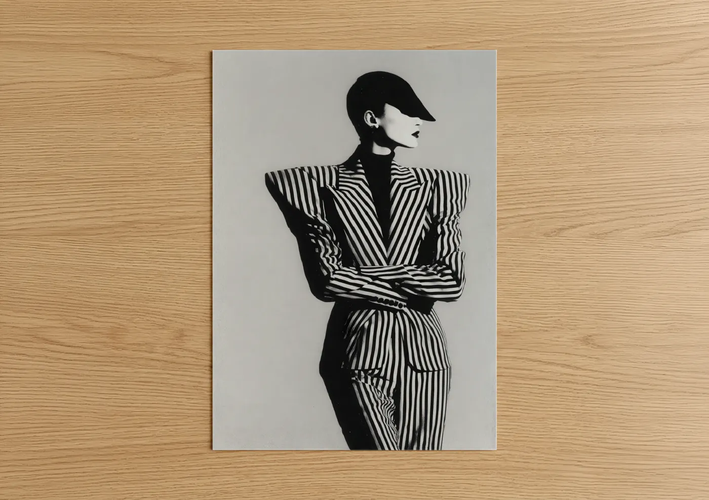 Retro Fashion Striped Power Suit Illustration Wall Art