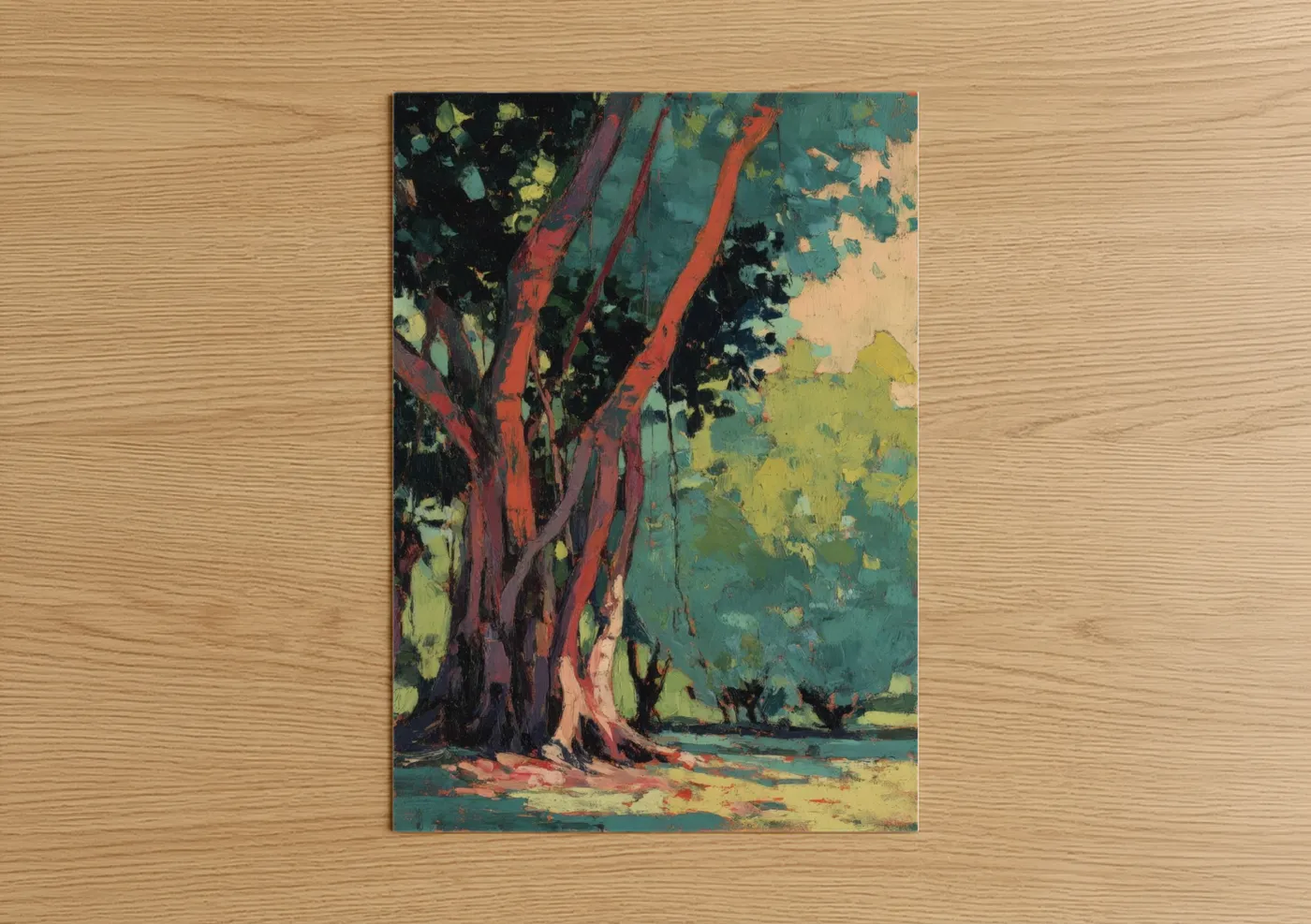 Crimson Banyan Tree Impressionist Wall Art
