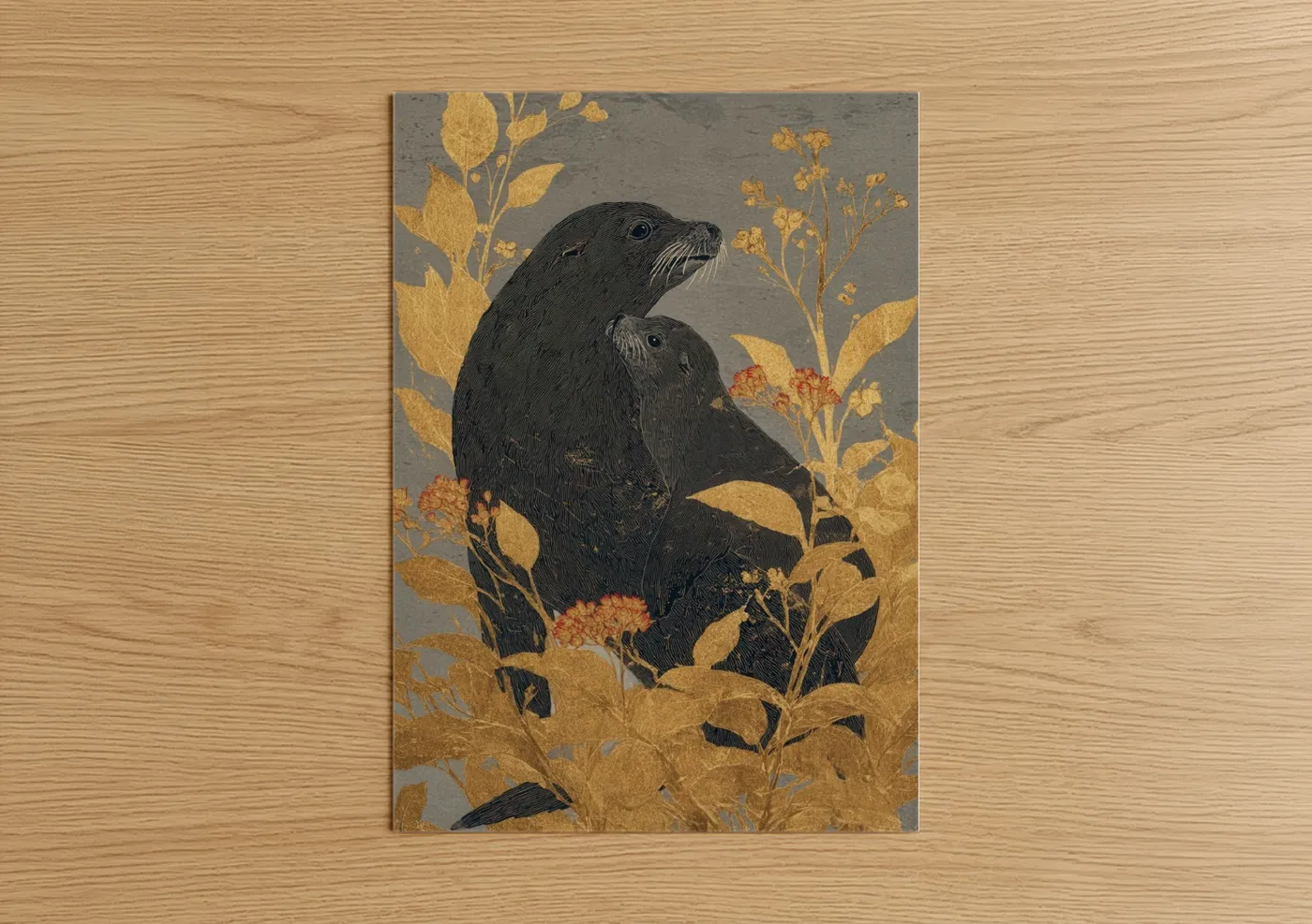 Golden Sea Lion Mother and Pup Wall Art