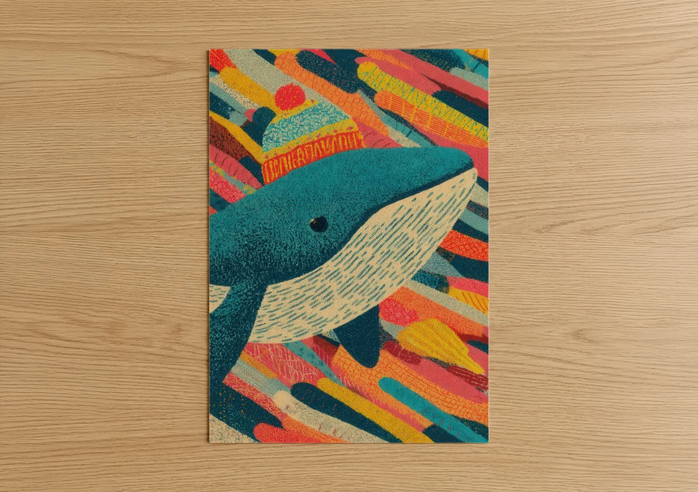 Vibrant Blue Whale Abstract Textile Wall Art