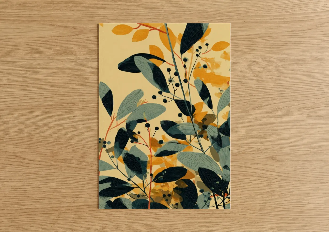Golden Juniper Tree Modern Botanical Wall Art
