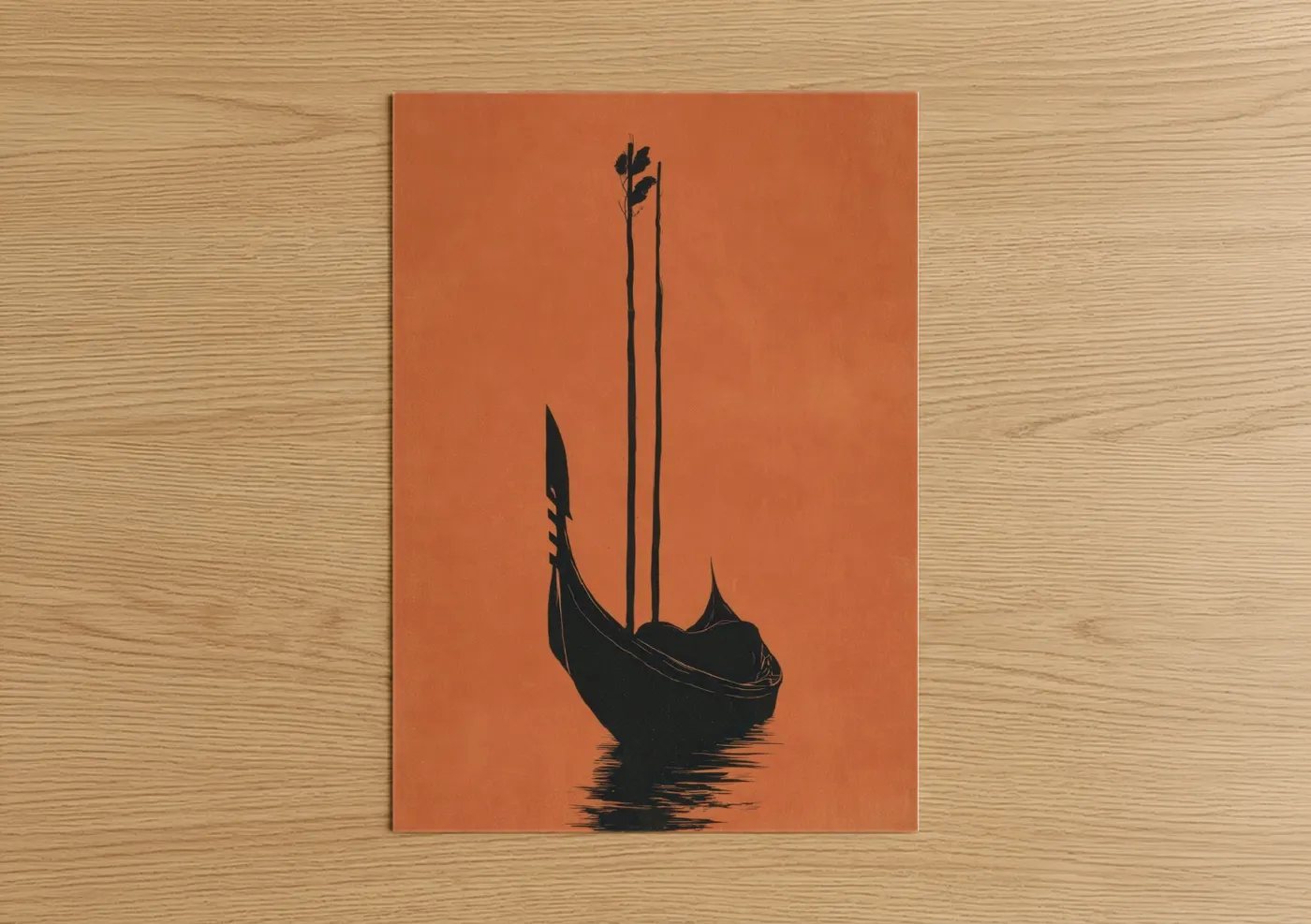 Venetian Gondola Silhouette Orange Wall Art