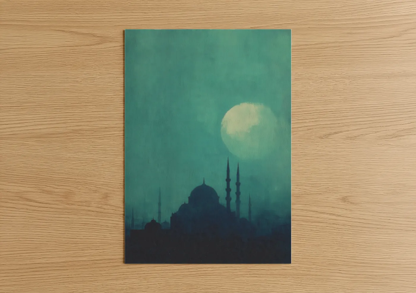Moonlit Mosque Silhouette Night Sky Wall Art