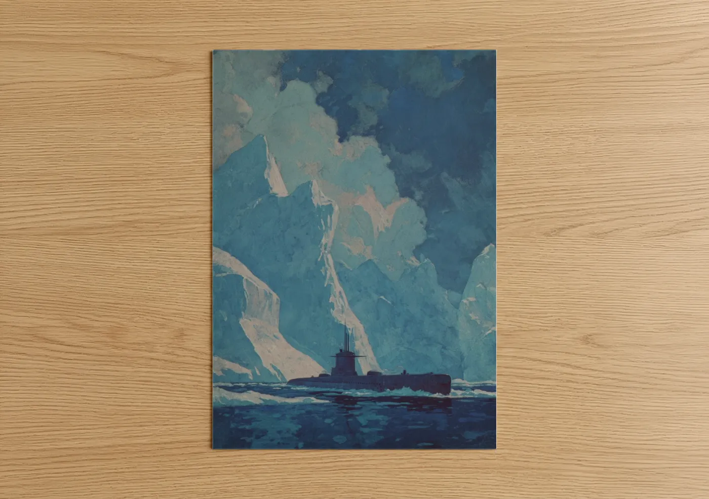 Arctic Submarine Vintage Illustration Wall Art