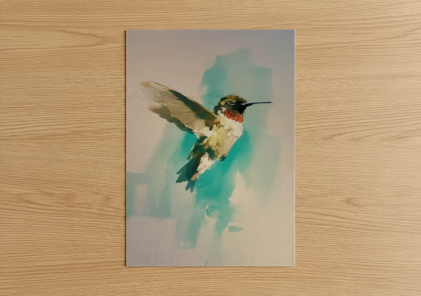 Ruby Hummingbird Watercolor Wall Art