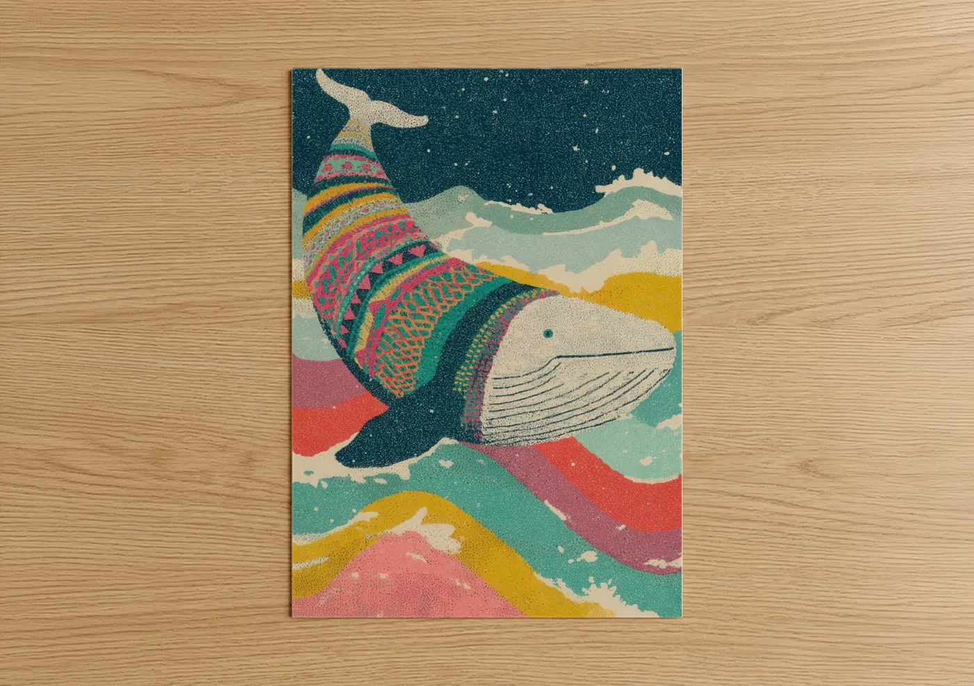 Patterned Gray Whale Boho Ocean Wall Art