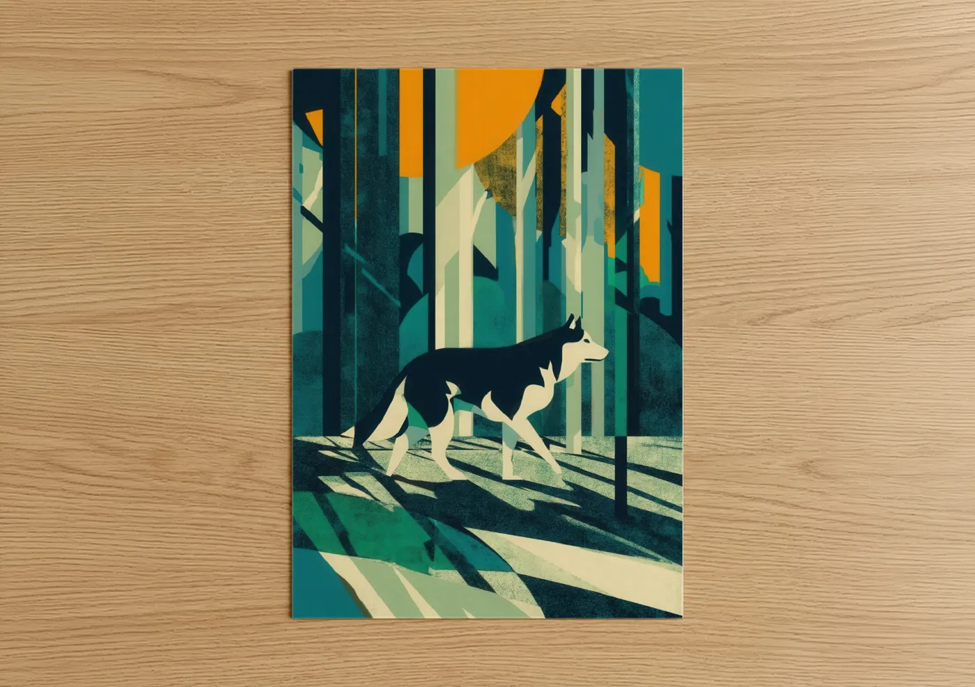 Forest Husky Modern Art Illustration Wall Art