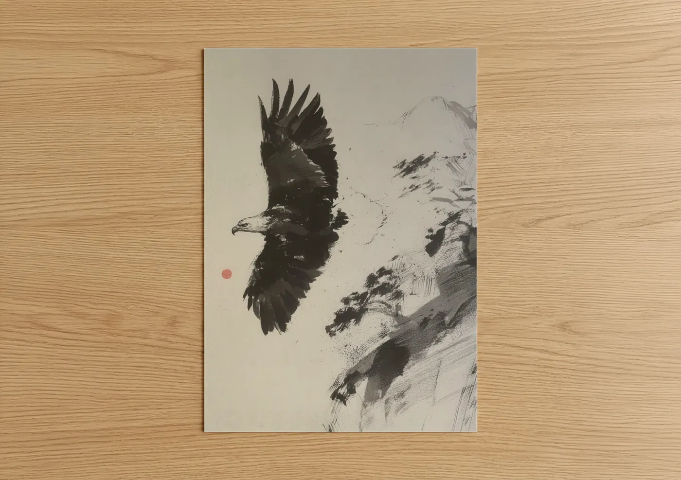 Mountain Eagle Ink Drawing Wall Art