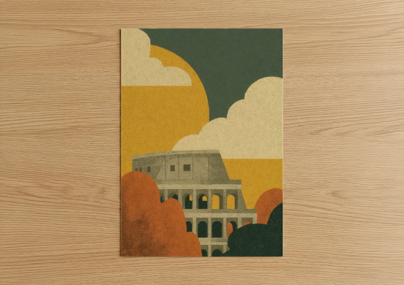 Golden Colosseum Vintage Art Deco Wall Art