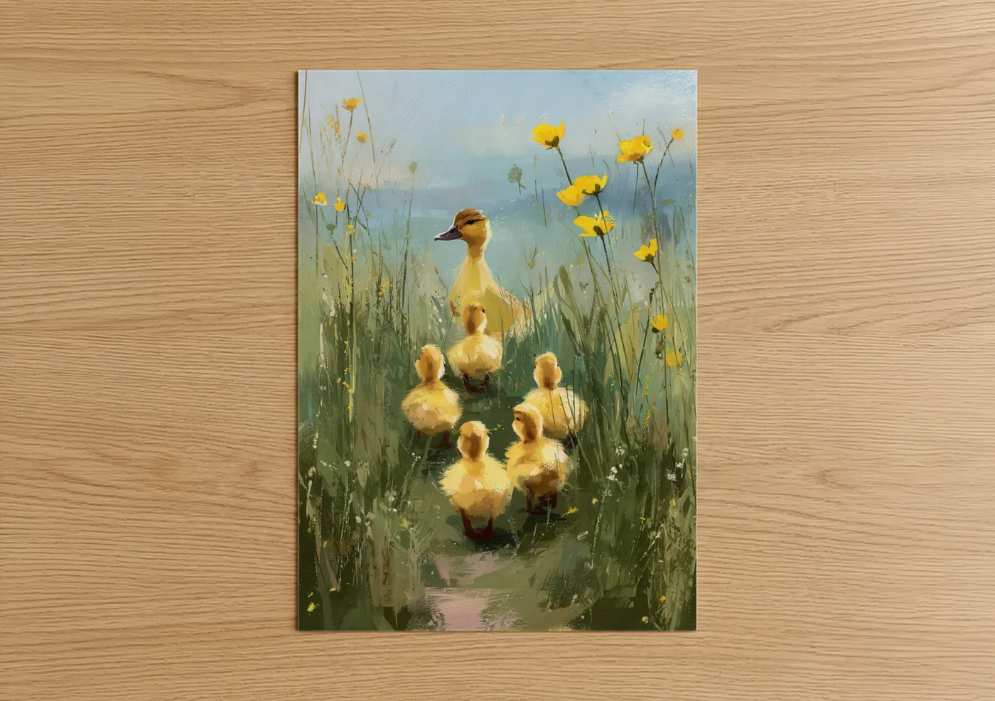 Yellow Ducklings Meadow Watercolor Wall Art