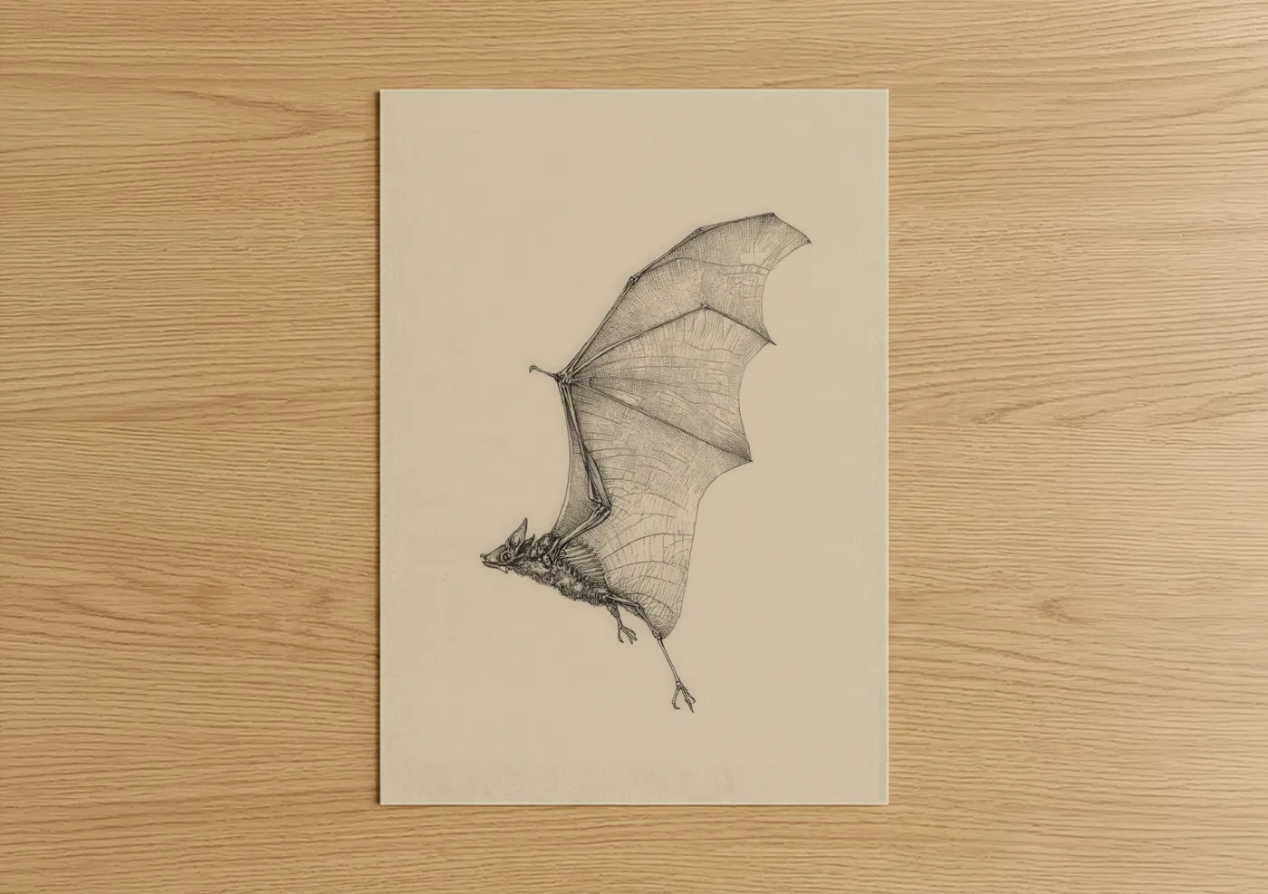 Hanging Bat Study Detailed Pen Drawing Wall Art