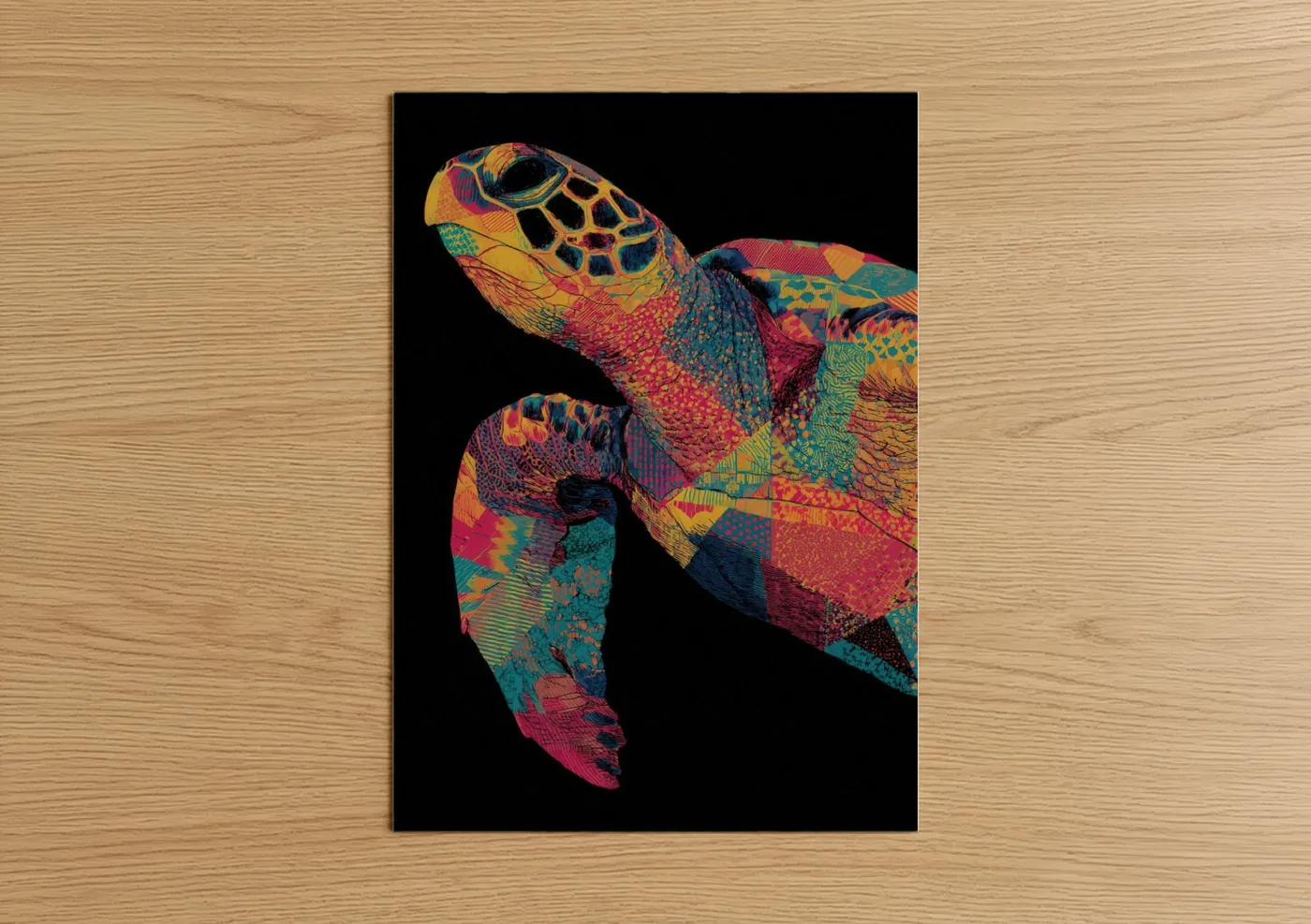 Neon Turtle Vibrant Sea Life Wall Art