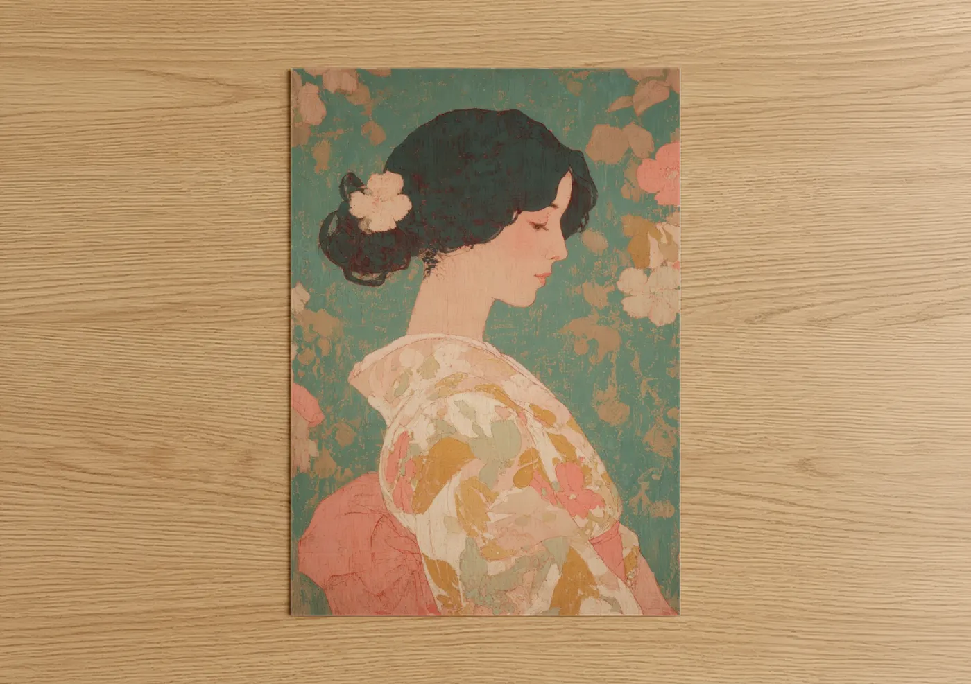 Retro Fashion Woman Floral Profile Wall Art
