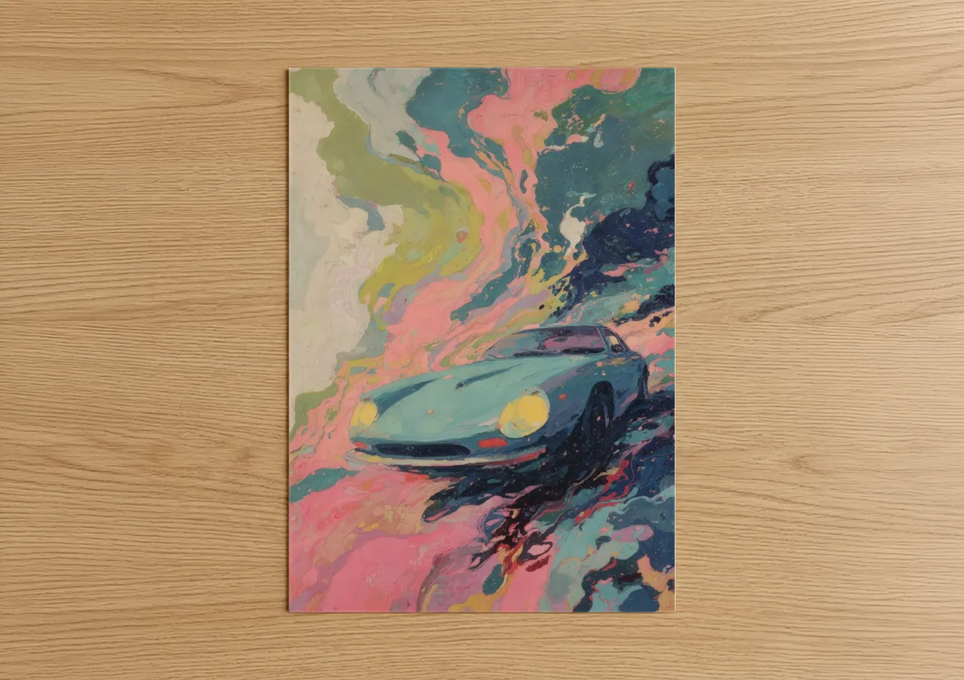 Retro Sports Car Vibrant Abstract Wall Art