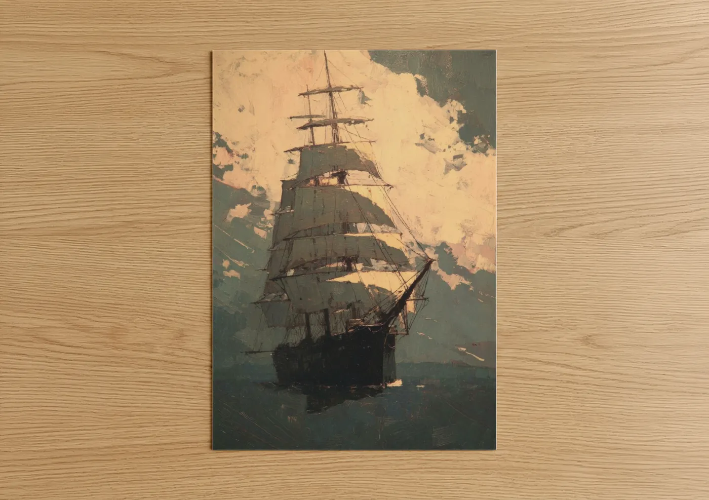 Golden Hour Sailing Ship Vintage Wall Art