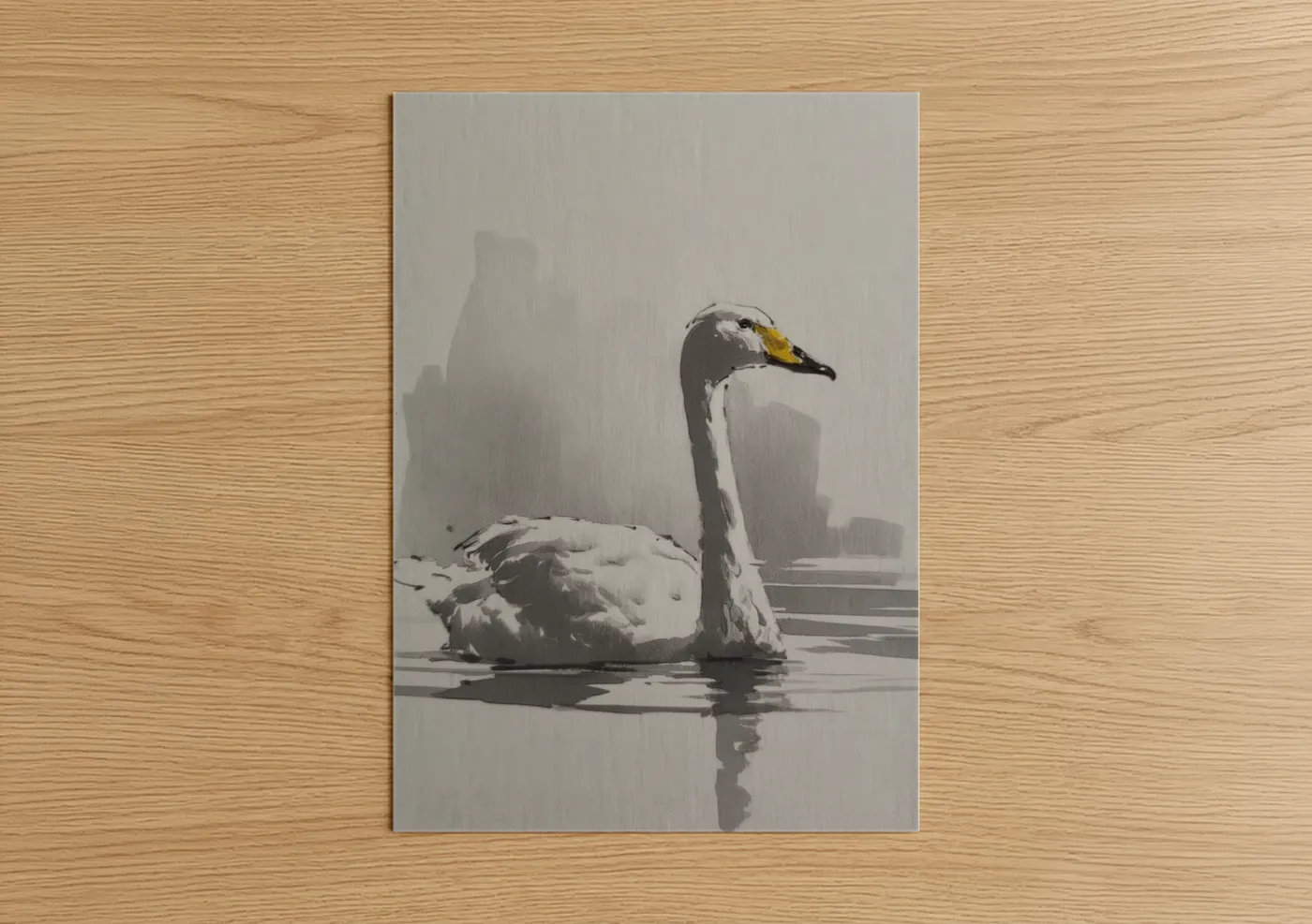 Misty Swan Reflection Watercolor Wall Art