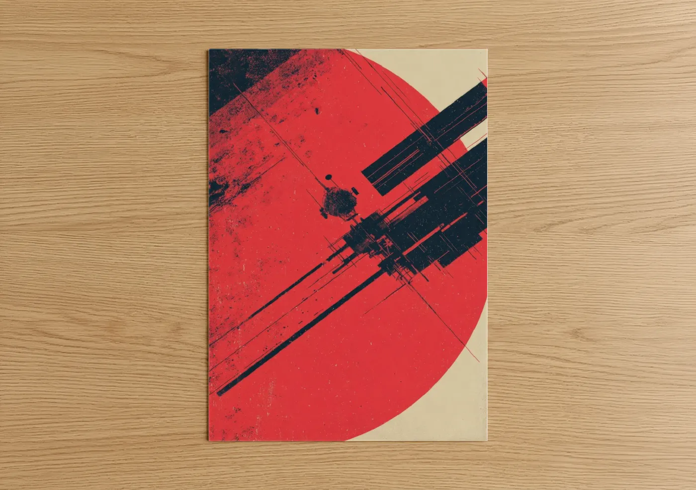 Red Satellite Abstract Space Wall Art