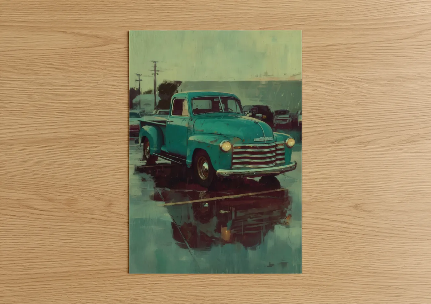Turquoise Vintage Truck Reflection Wall Art