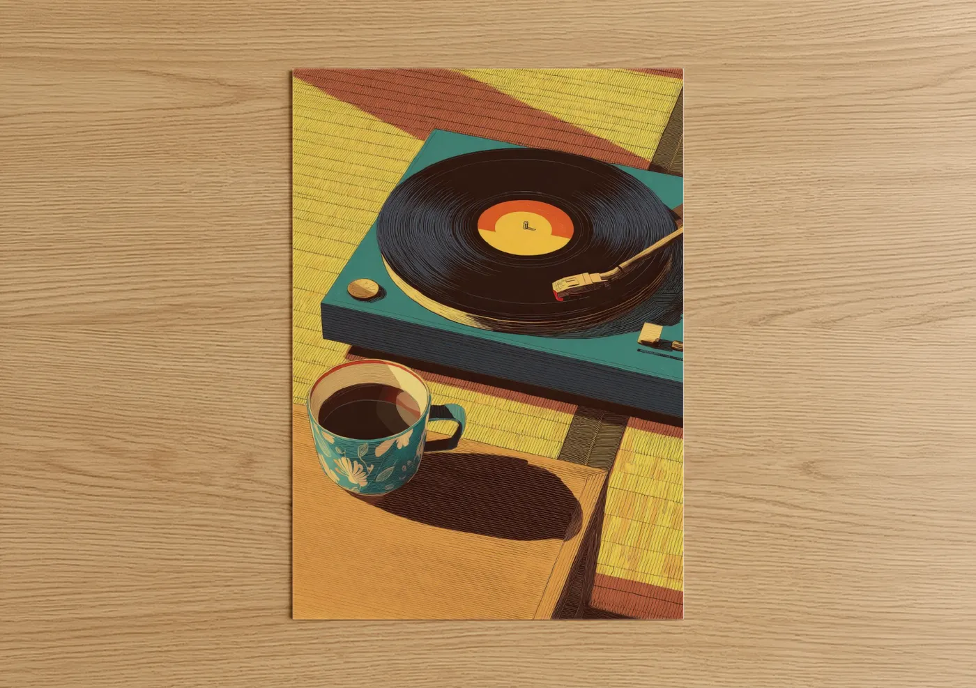Retro Vinyl Record Player Illustration Wall Art
