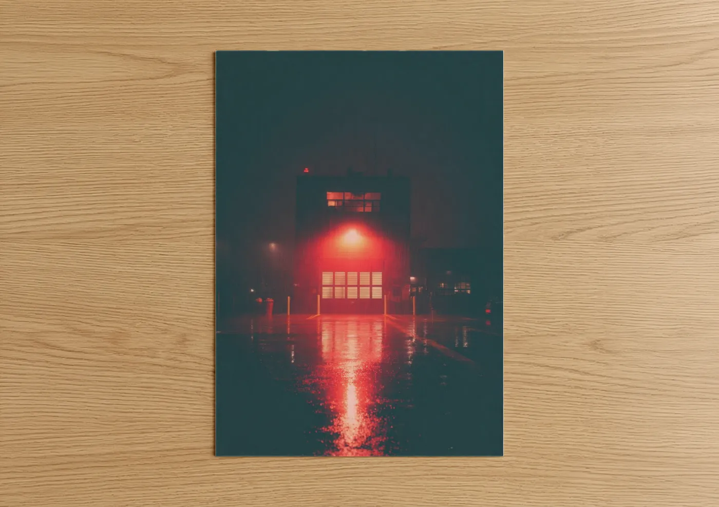 Crimson Fire Station Night Industrial Wall Art