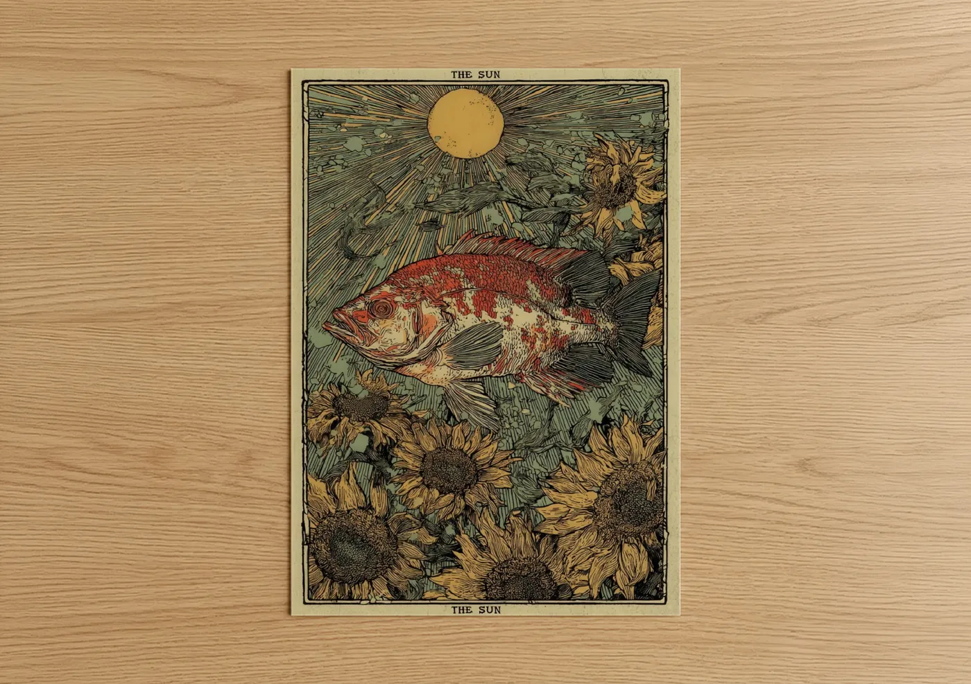 Discus Fish Celestial Woodblock Wall Art