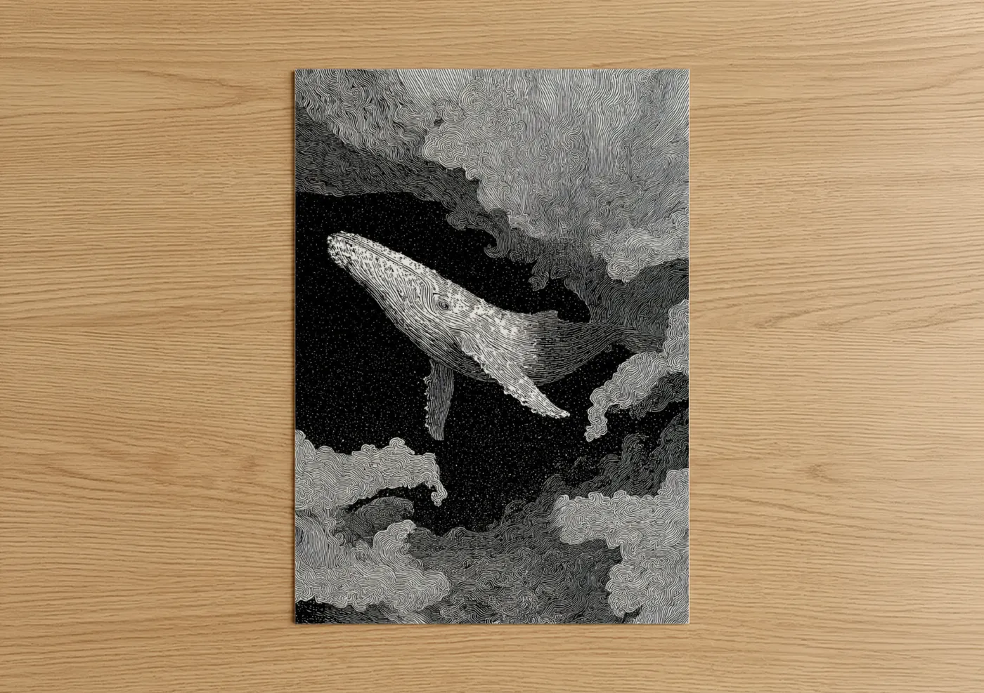 Gray Whale Swimming Night Sky Wall Art