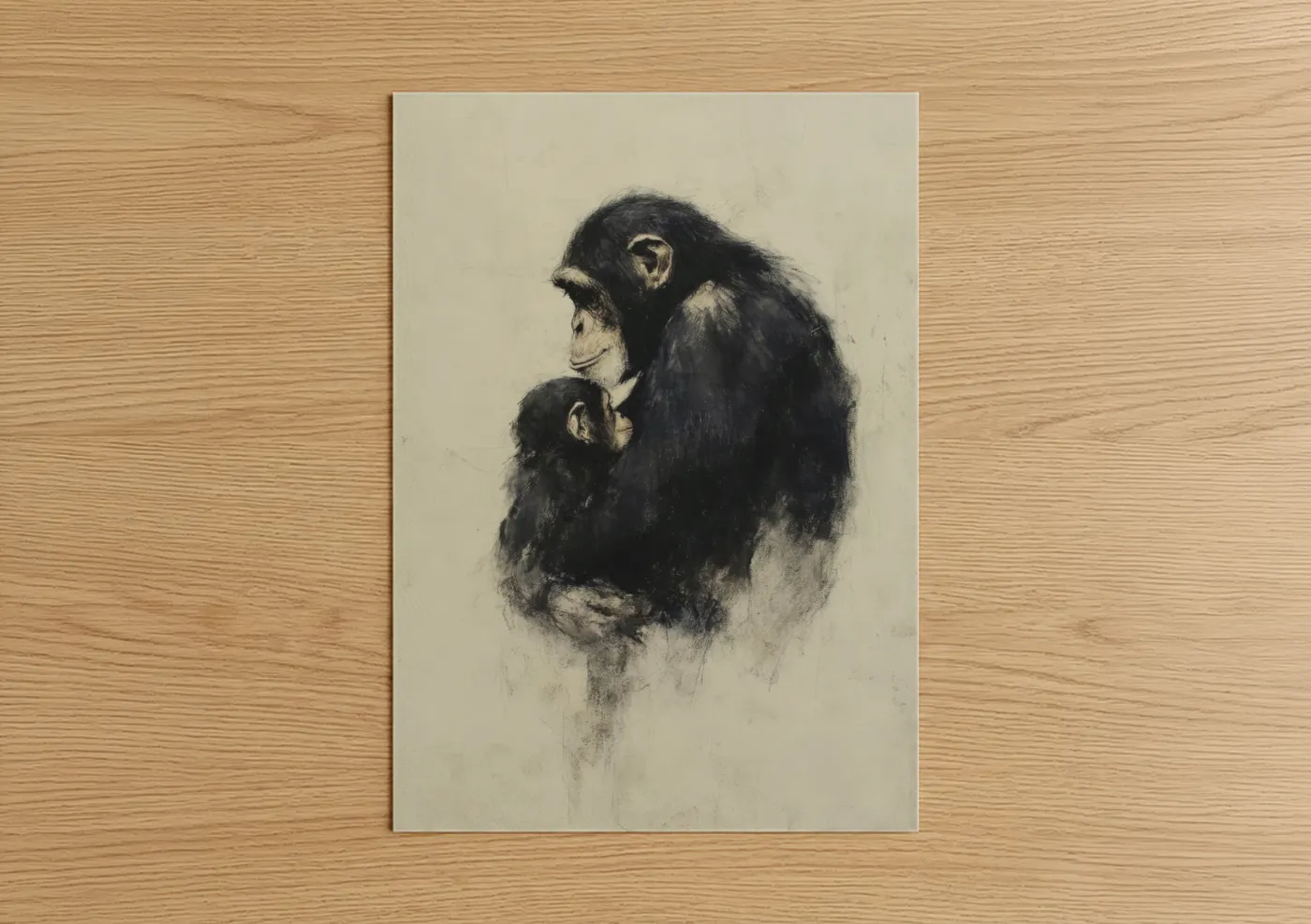 Mother Chimpanzee Tender Moment Portrait Wall Art