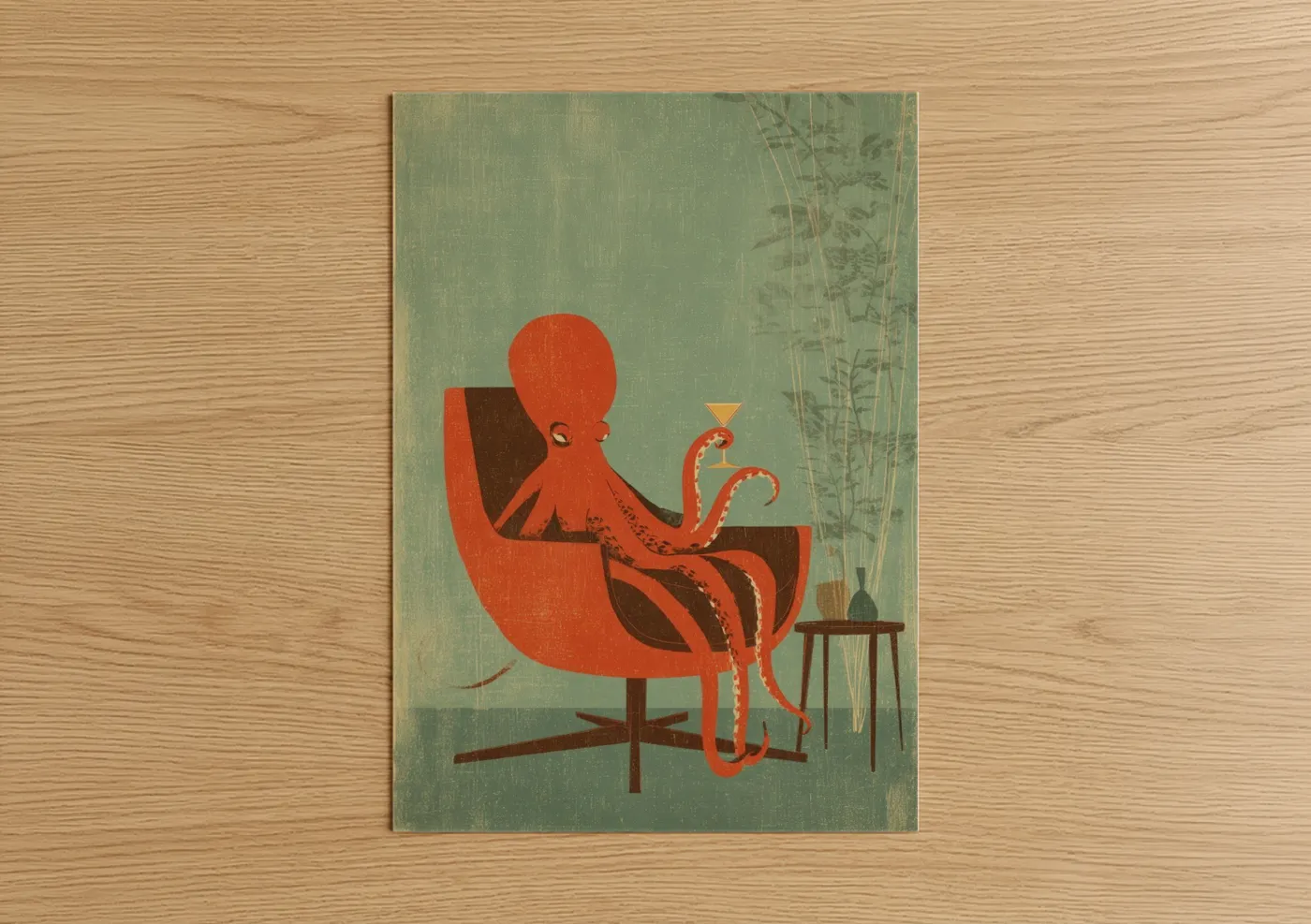 Sophisticated Octopus Cocktail Illustration Wall Art