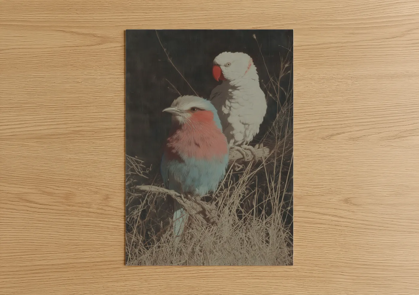 White and Blue Cockatoo Pair Portrait Wall Art