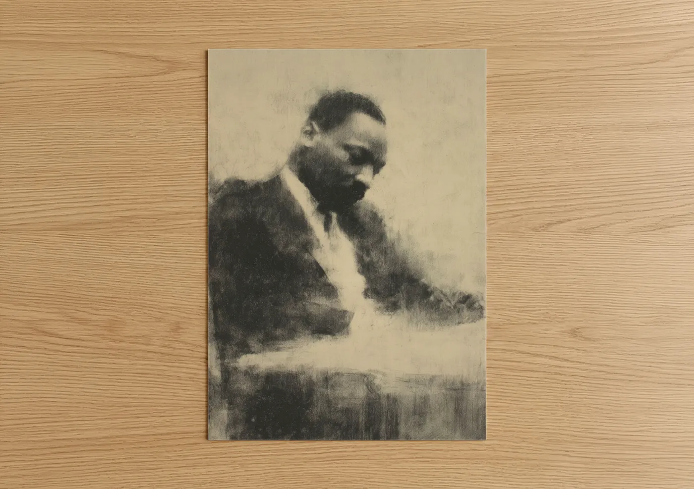 Martin luther king jr day art print on warm oak wood — black and white and gray palette — Martin Luther King Jr. poster