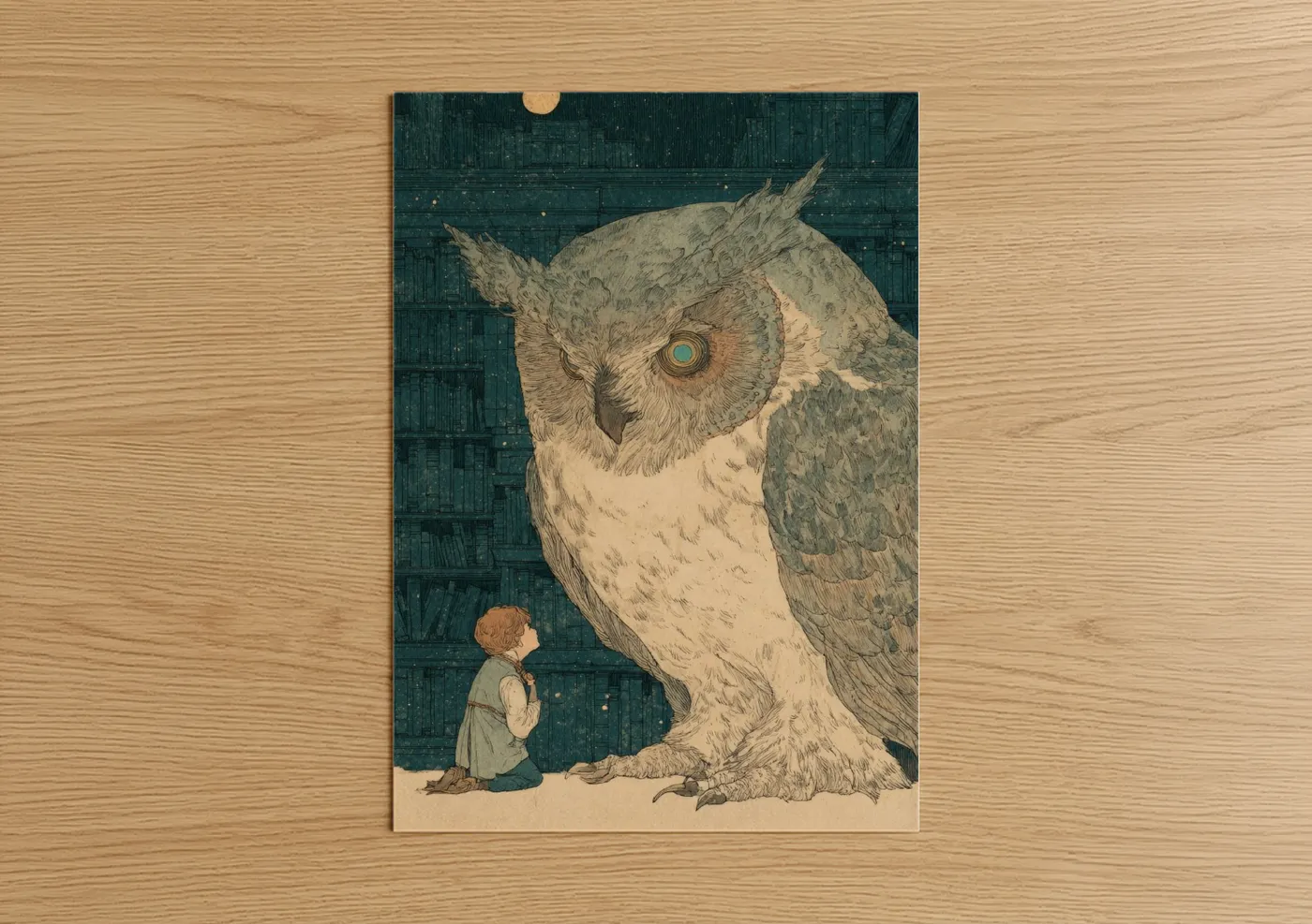 Magical Owl Child Encounter Illustration Wall Art