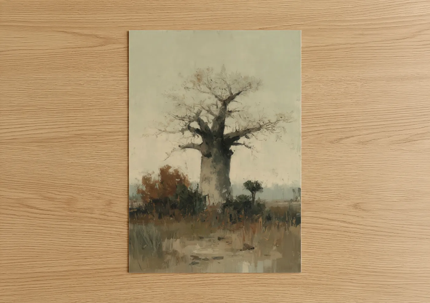 Ancient Baobab Tree Watercolor Landscape Wall Art