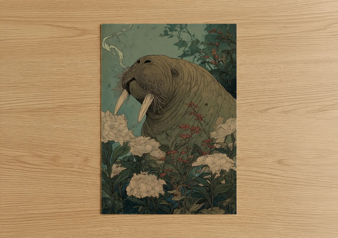 Garden Walrus Botanical Illustration Wall Art