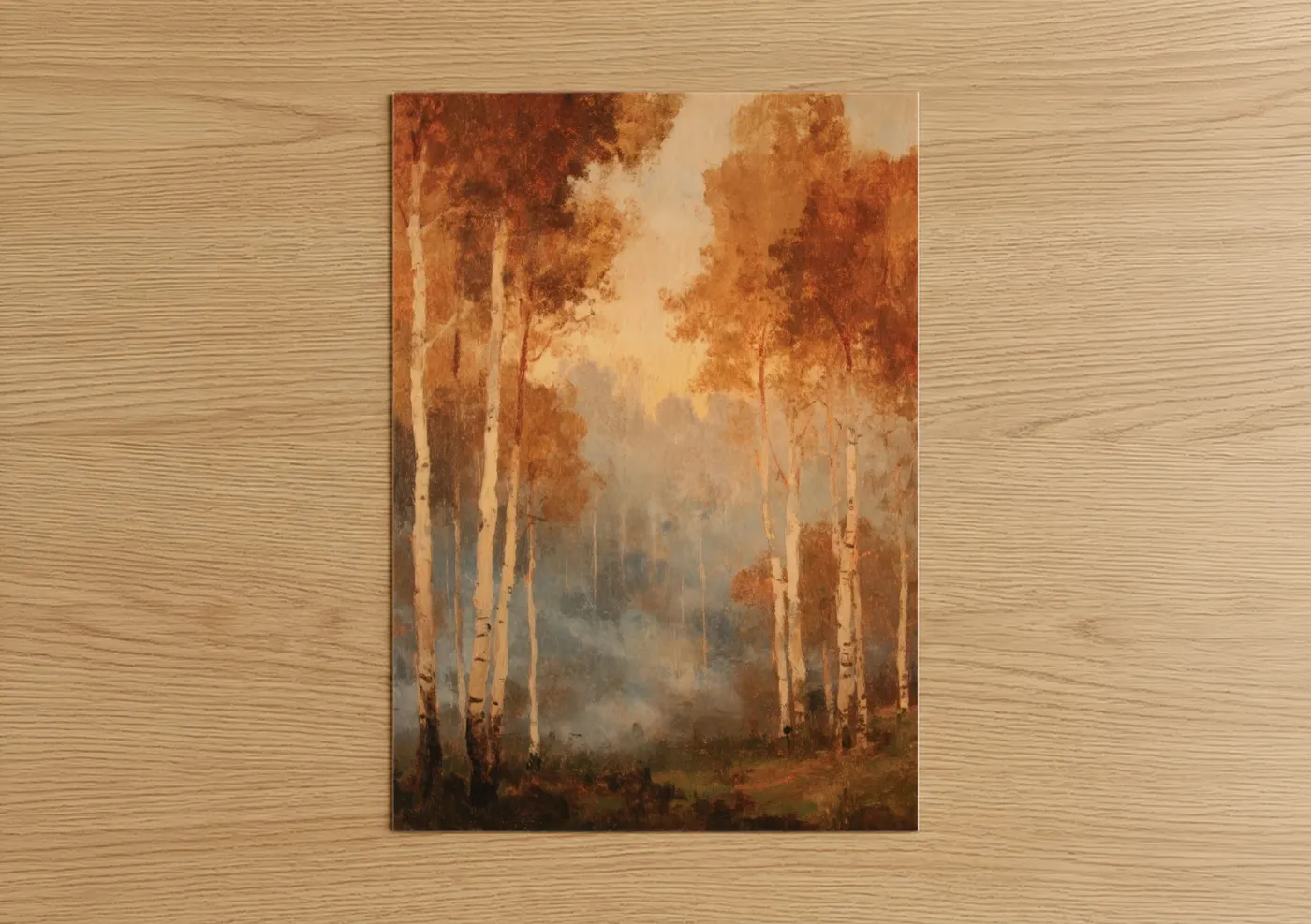 Misty Aspen Forest Landscape Painting Wall Art