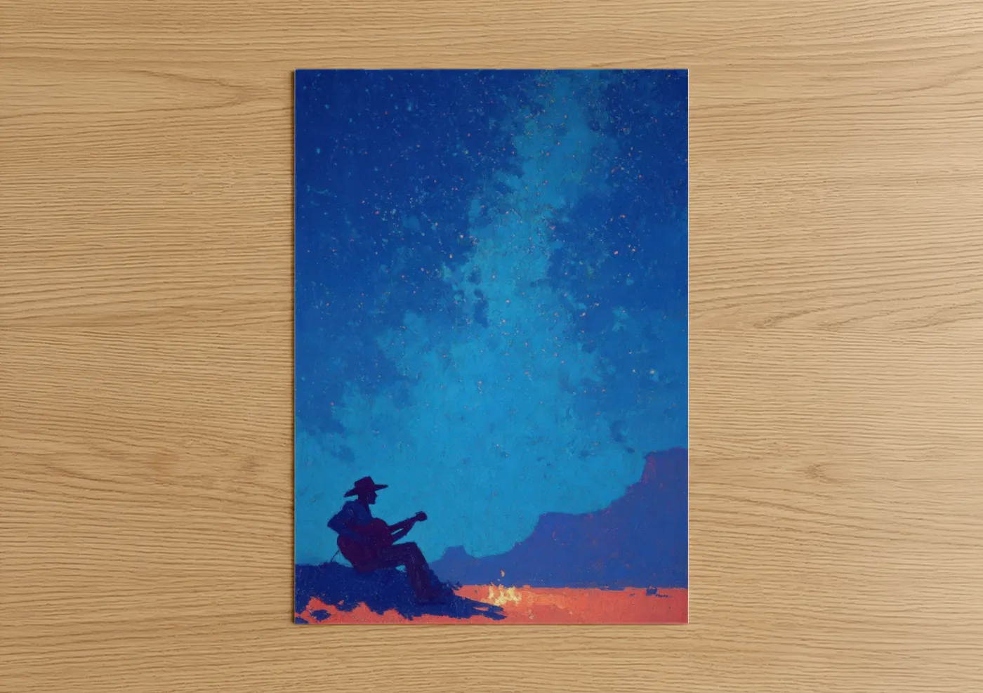 Country Musician Desert Night Stars Wall Art