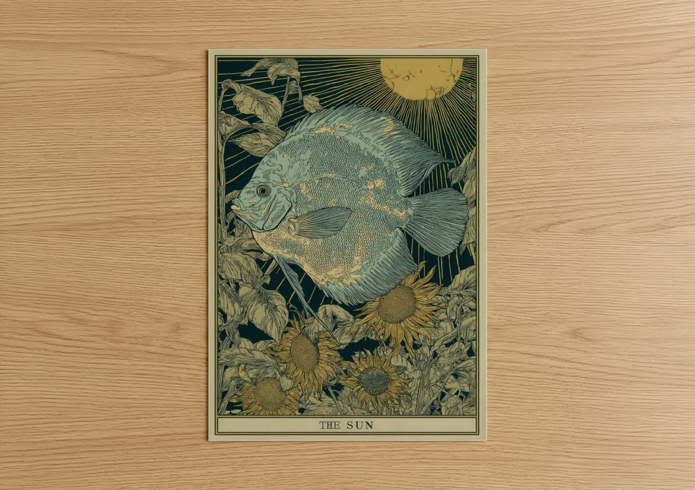 Sunlit Discus Fish Woodblock Wall Art