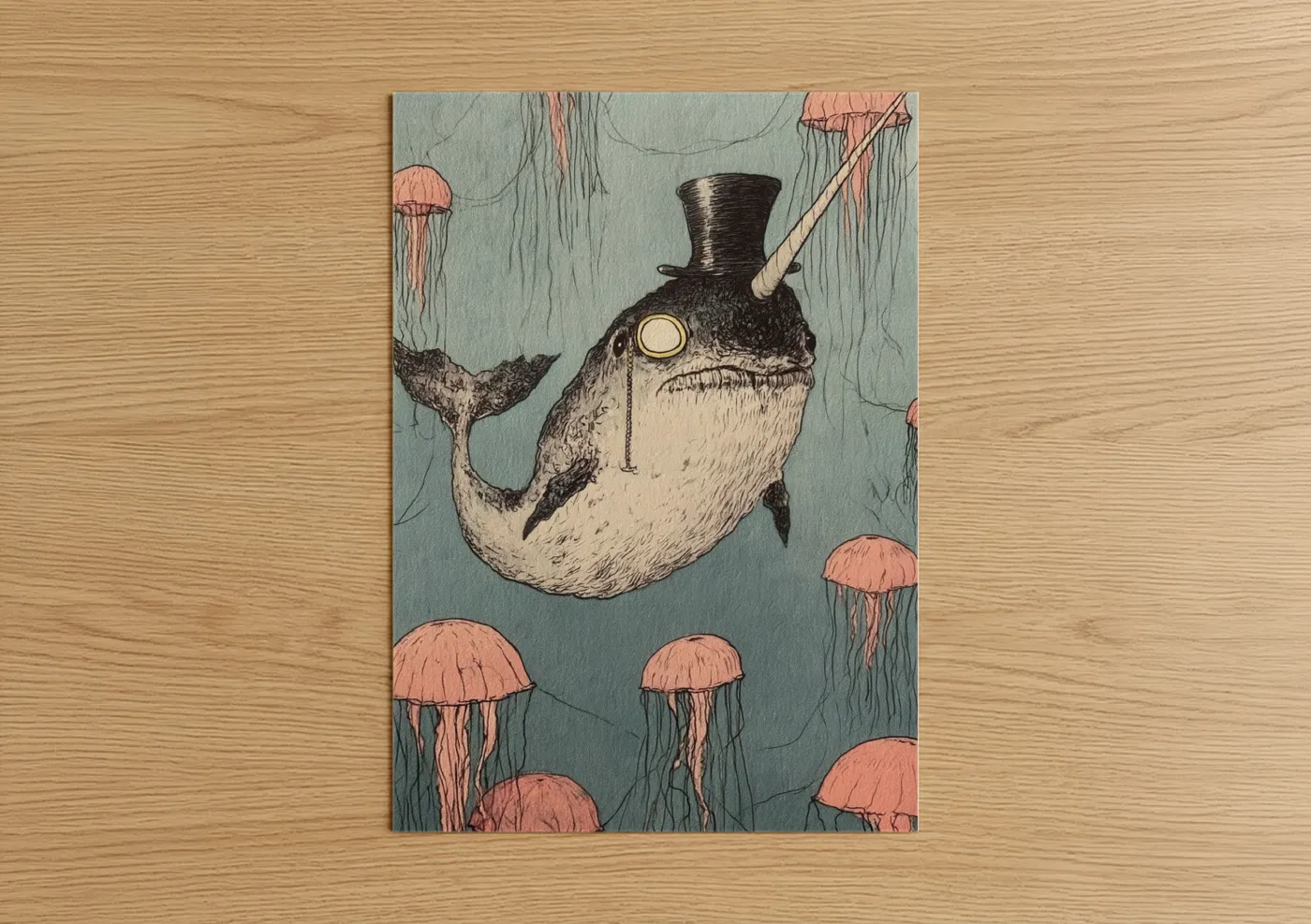 Dapper Narwhal Steampunk Top Hat Wall Art