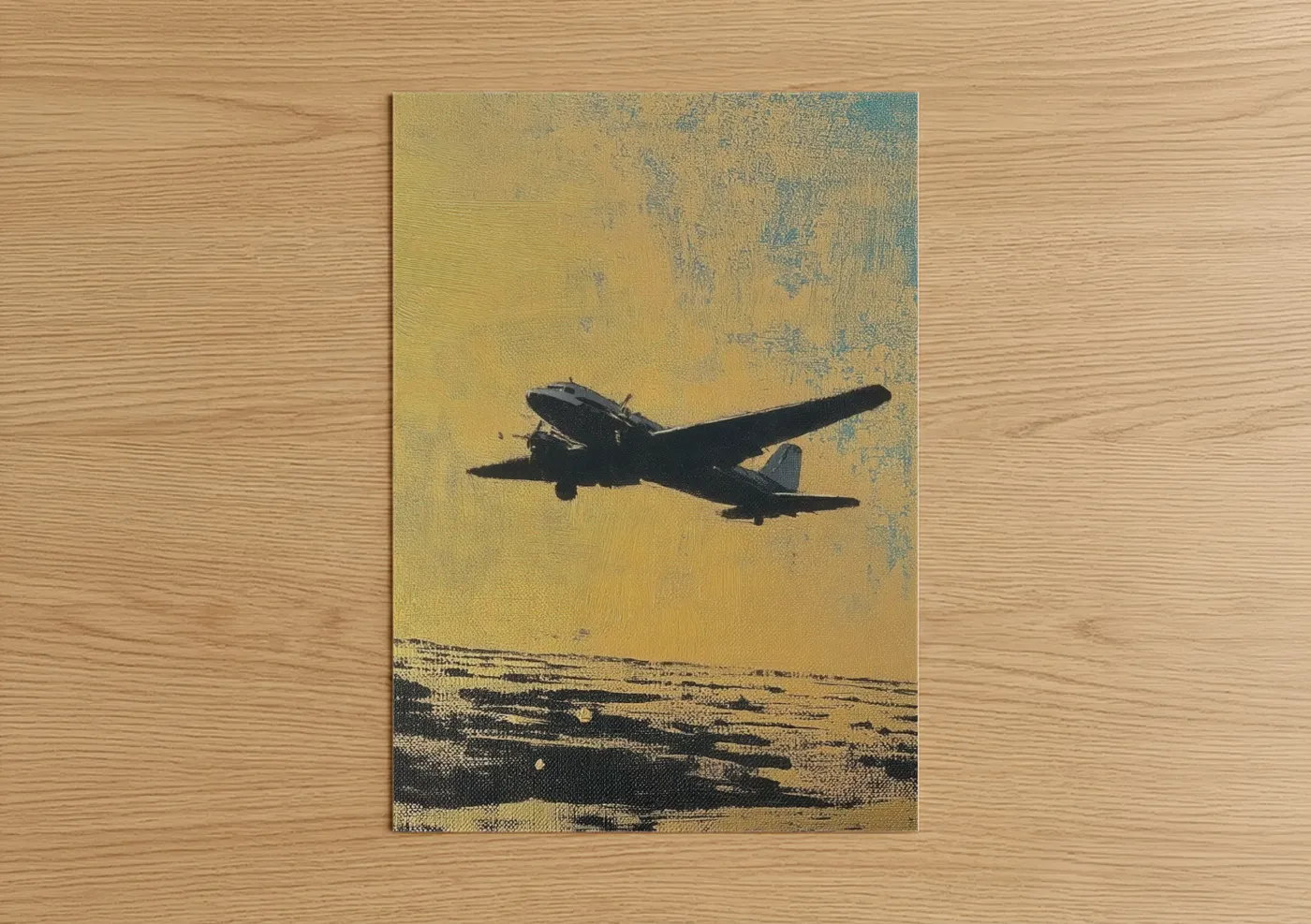Vintage Airplane Golden Sky Aviation Wall Art