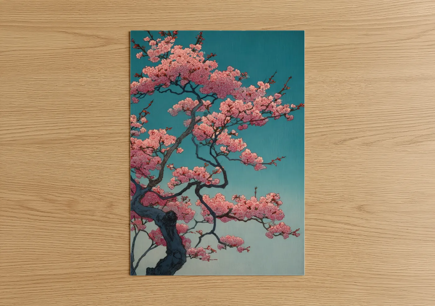Cherry Blossom Tree Against Turquoise Sky Wall Art