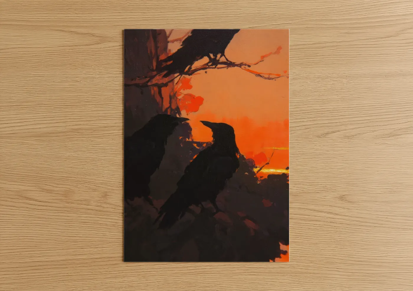 Crows Ravens Sunset Silhouette Wall Art
