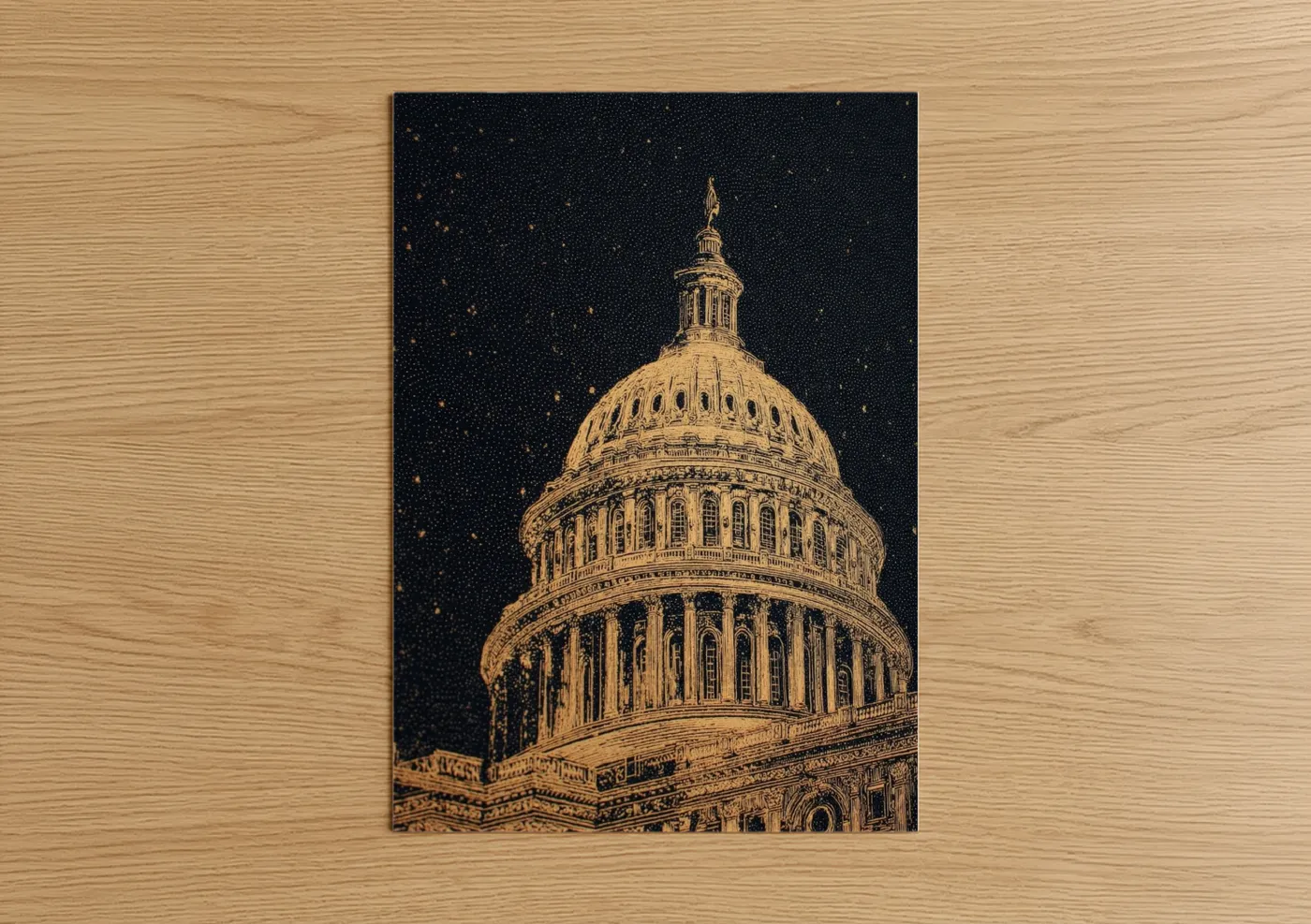 US Capitol Night Sky Gold Illustration Wall Art