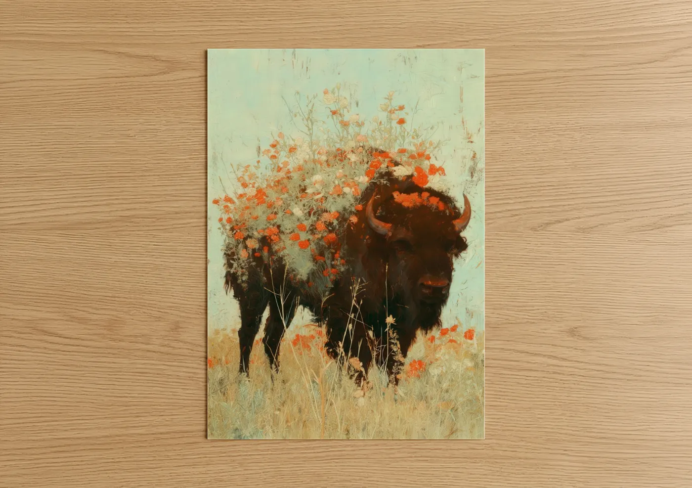 Wildflower Bison Double Exposure Art Wall Art