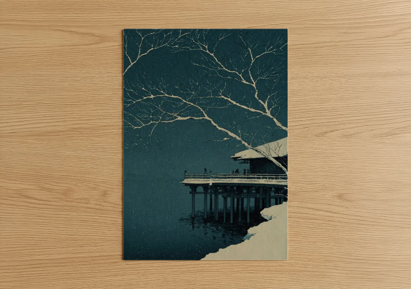 Snowy Pier Winter Watercolor Wall Art