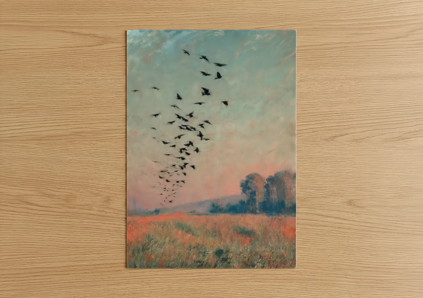 Finch Migration Sunset Landscape Wall Art