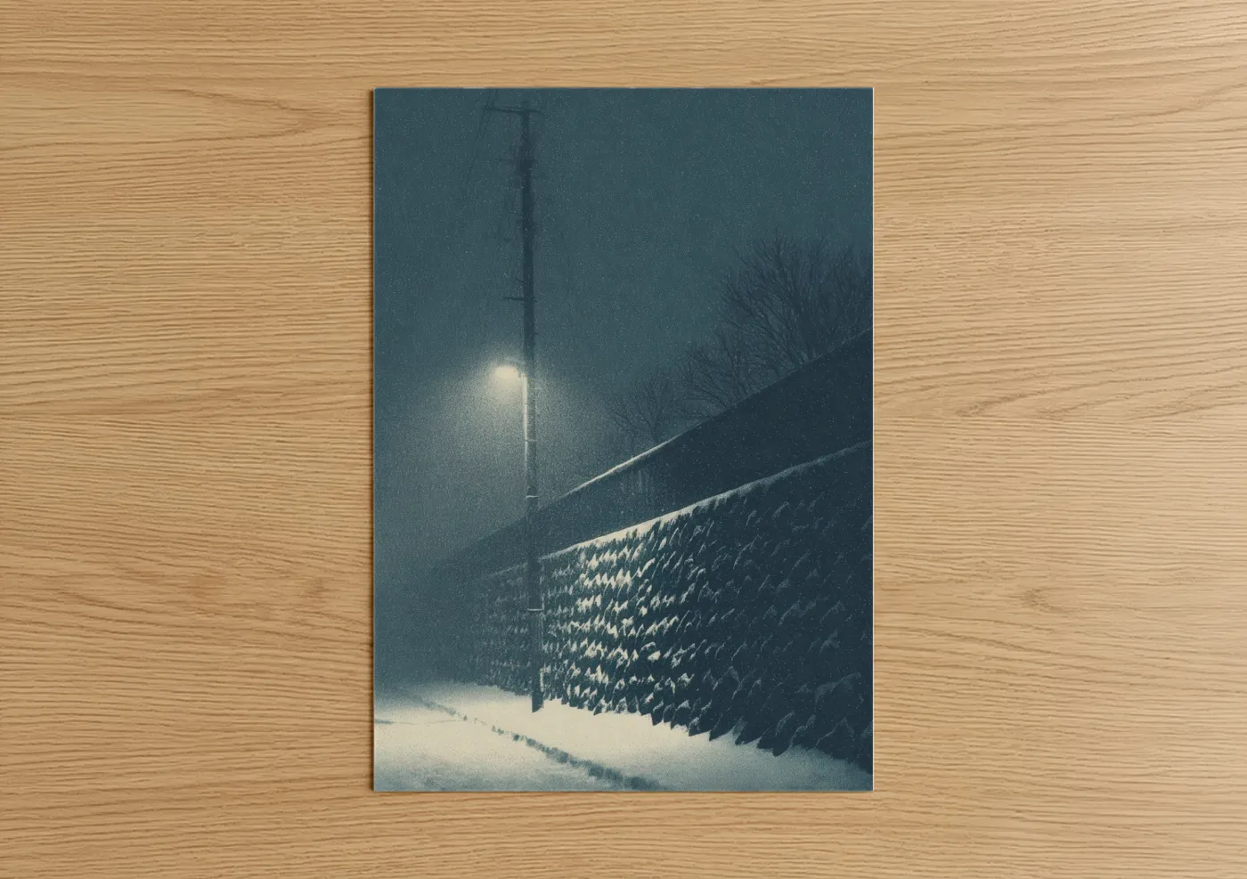 Snowy Masonry Wall Night Winter Wall Art