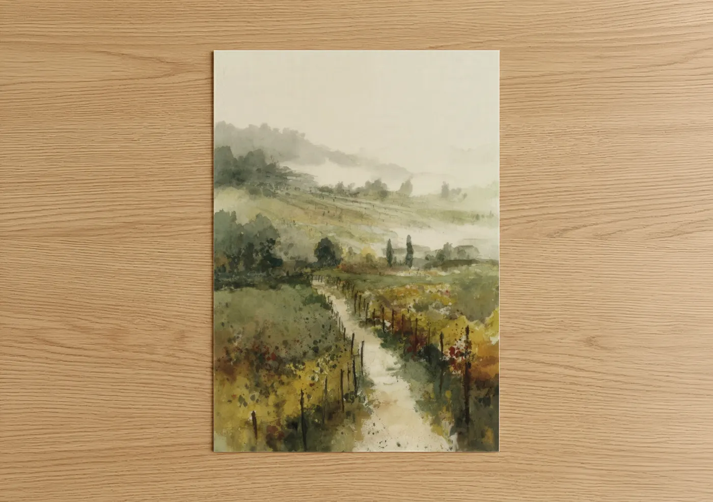 Tuscan Vineyards Watercolor Landscape Wall Art